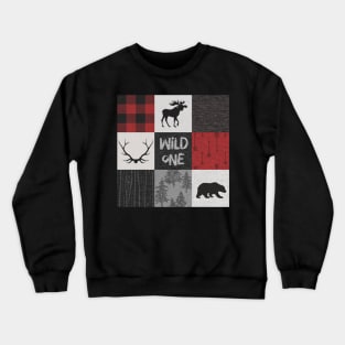 Wild One Woodland Patchwork- Red, Black, grey Crewneck Sweatshirt